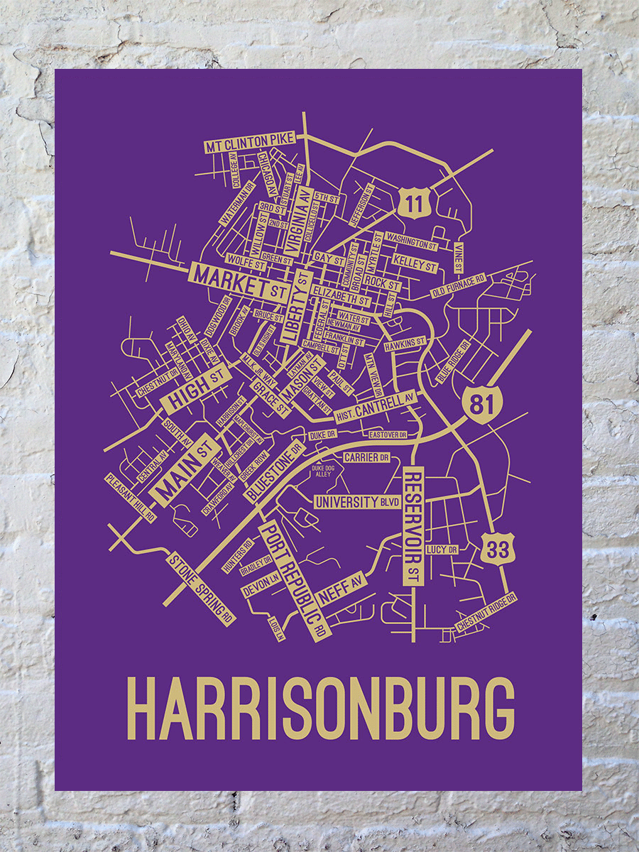 Harrisonburg, Virginia Street Map Poster