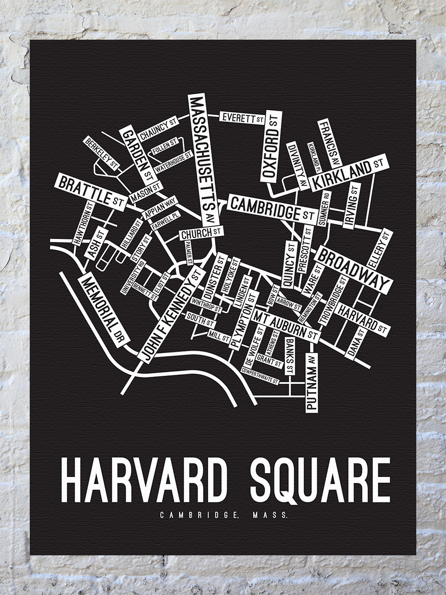 Harvard Square, Cambridge Street Map Canvas