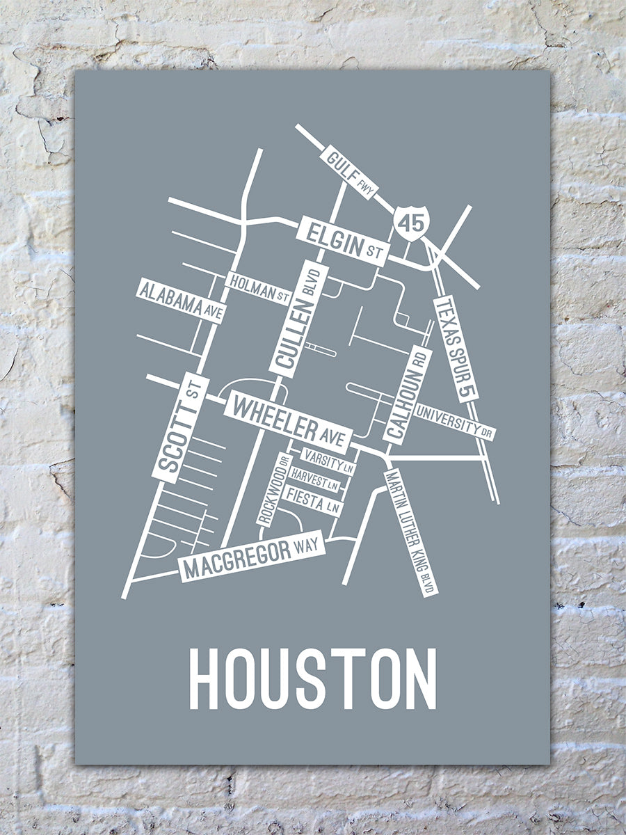 Houston, Texas Street Map Screen Print