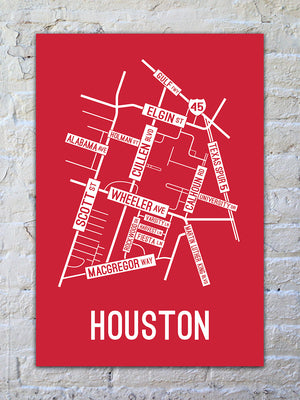 Houston, Texas Street Map Screen Print