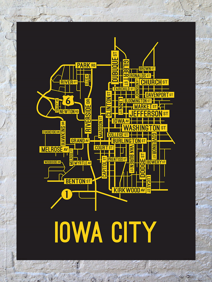 Iowa City, Iowa Street Map Poster