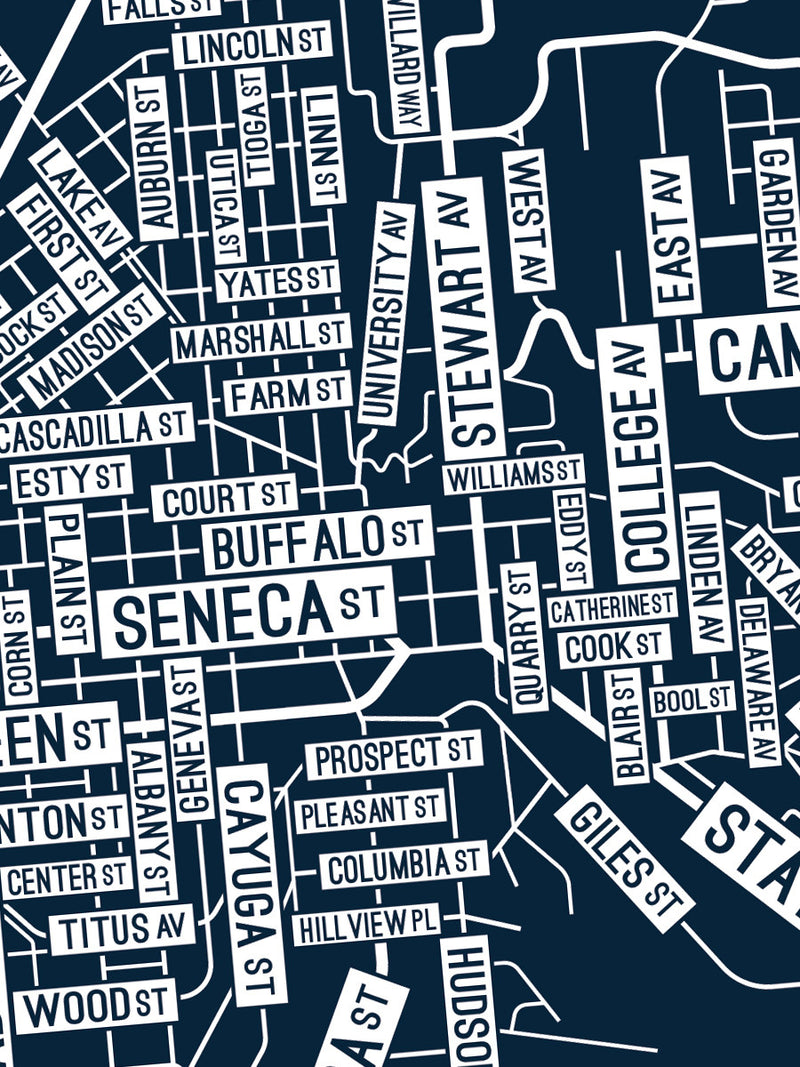 Ithaca, New York Street Map Screen Print - School Street Posters