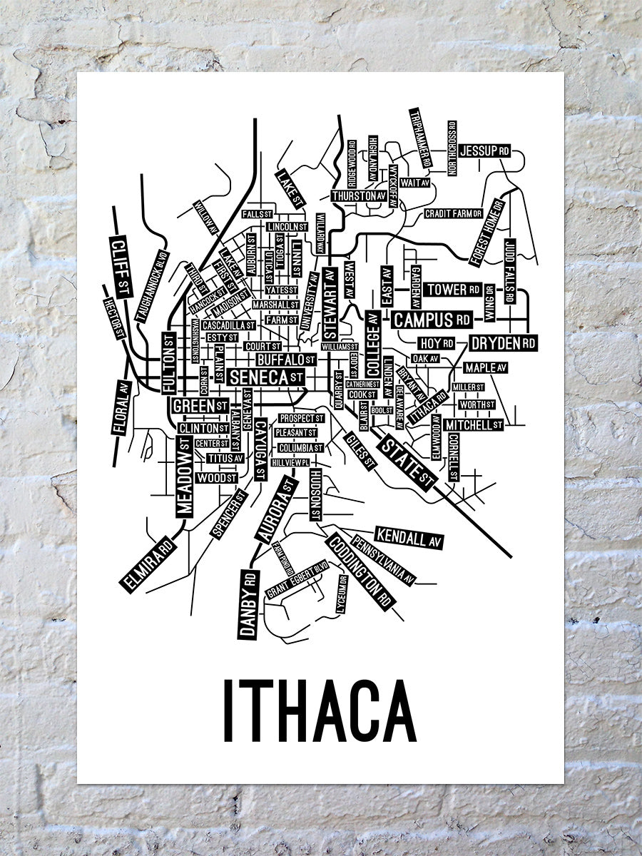 Ithaca, New York Street Map Poster