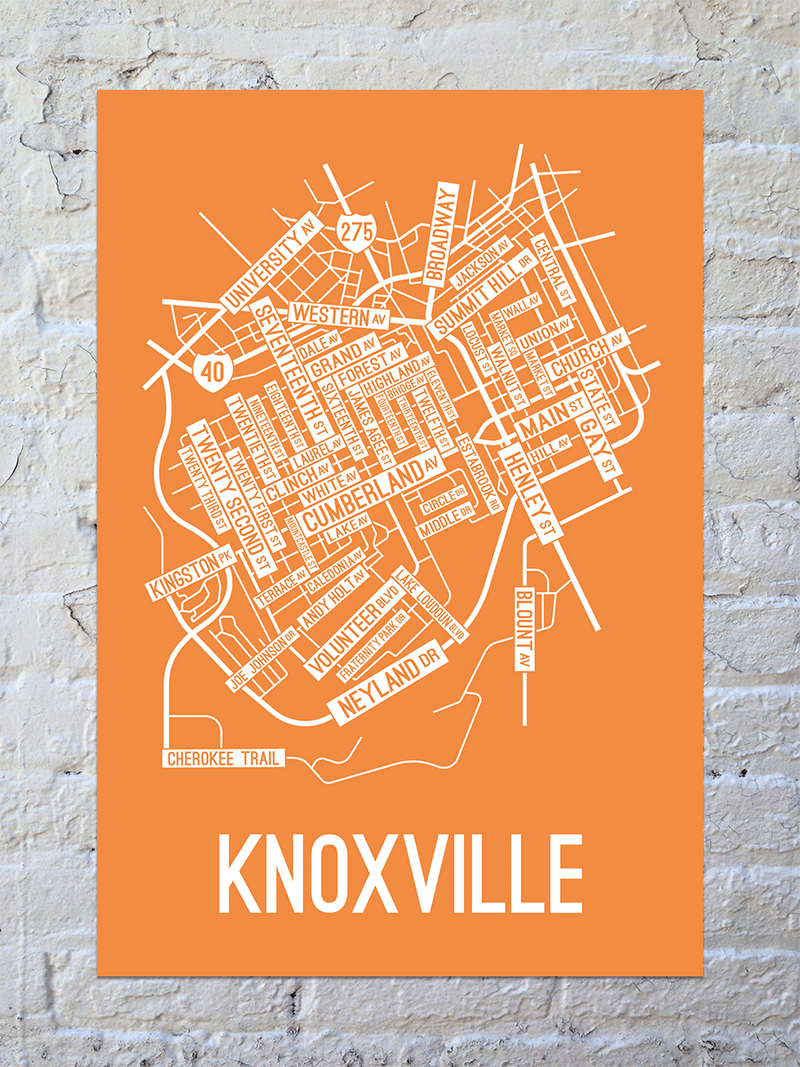 Knoxville Tennessee Street Map Screen Print School Street Posters   Knoxville Tennessee Street Map Orange 800x 