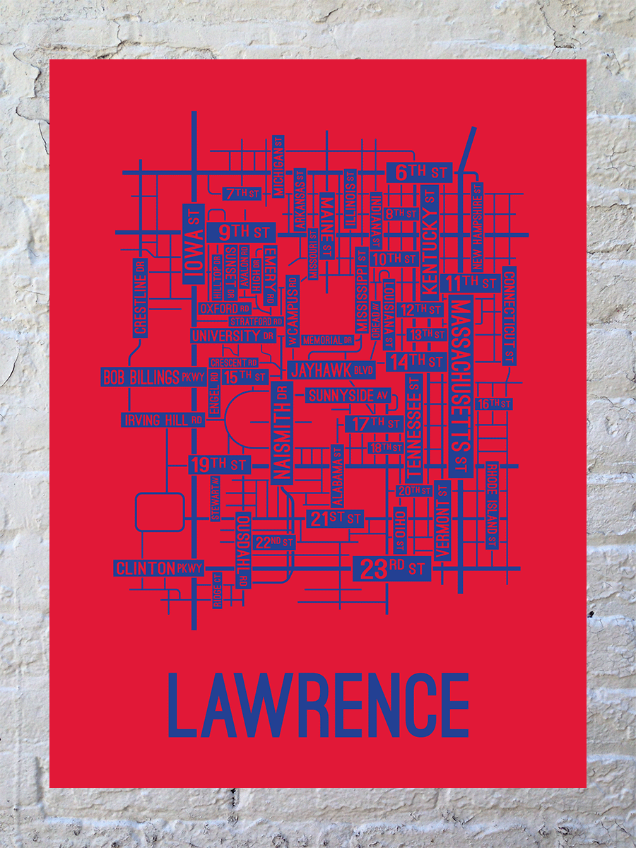 Lawrence, Kansas Street Map Poster