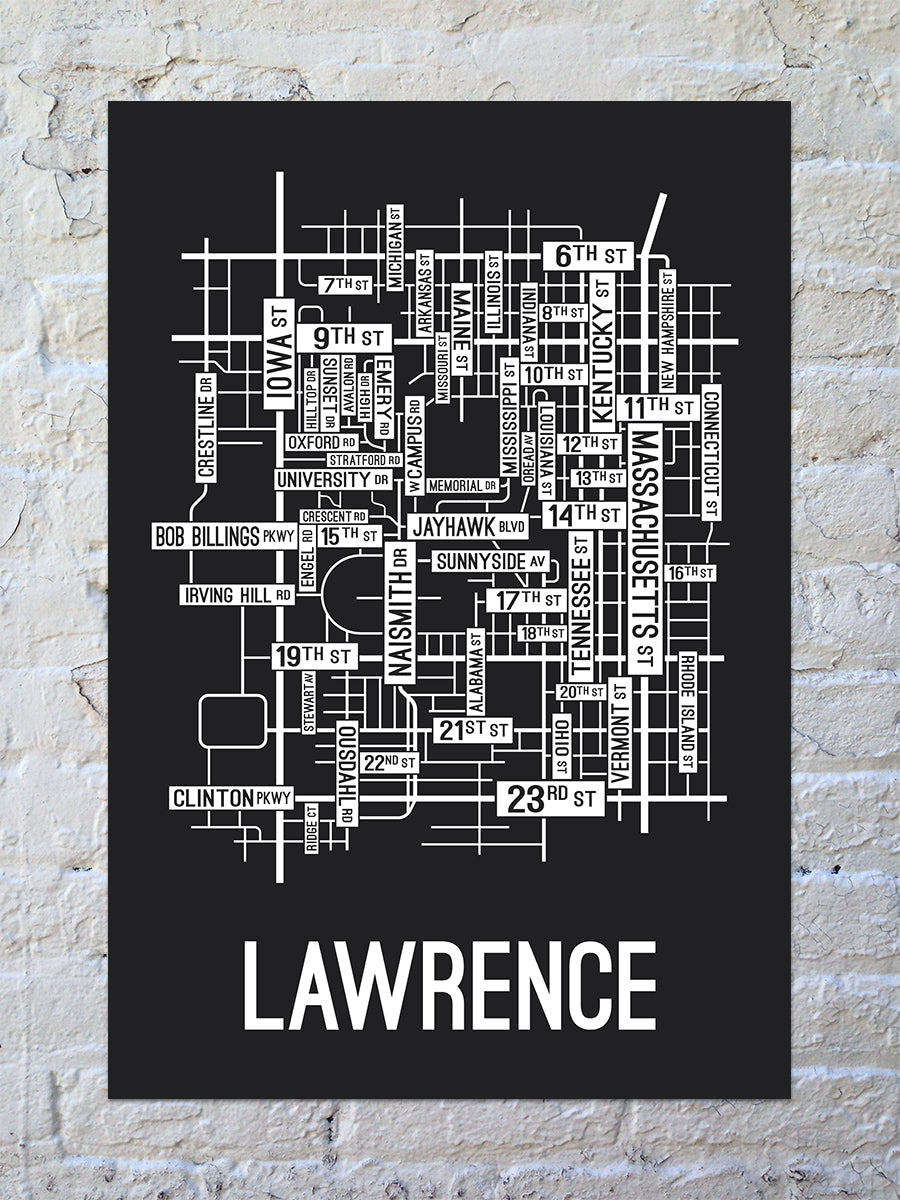 Lawrence, Kansas Street Map Print