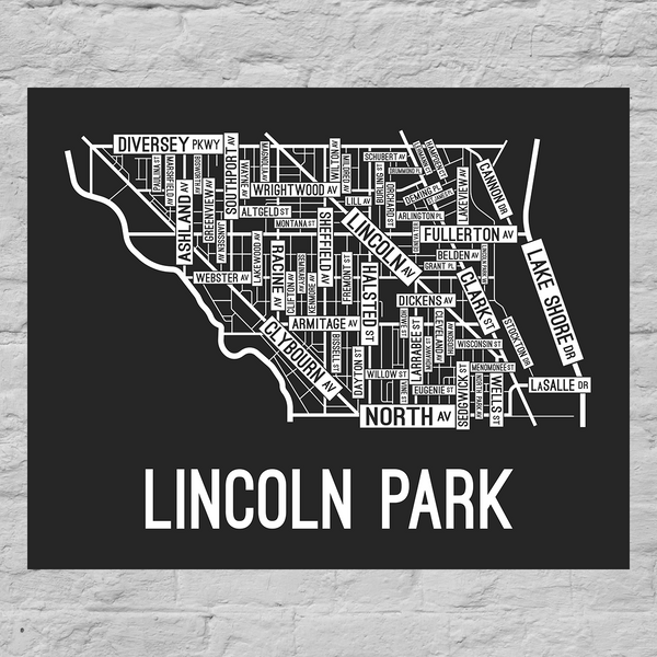 Lincoln Park, Chicago Street Map Poster - School Street Posters