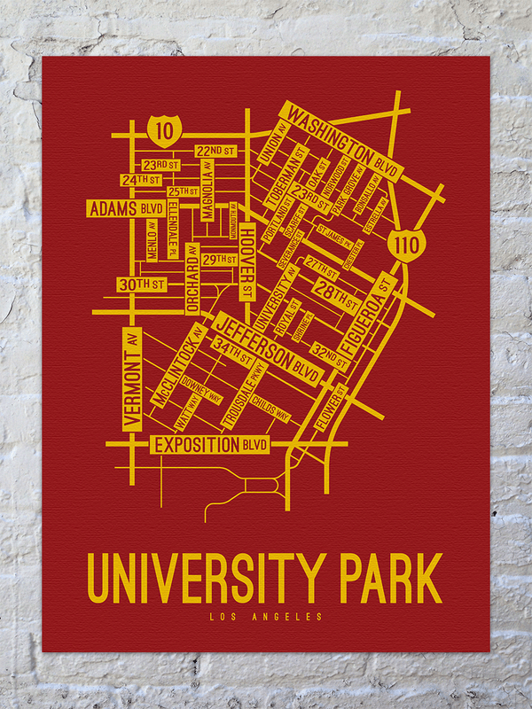 University Park, Los Angeles Street Map Canvas School Street Posters