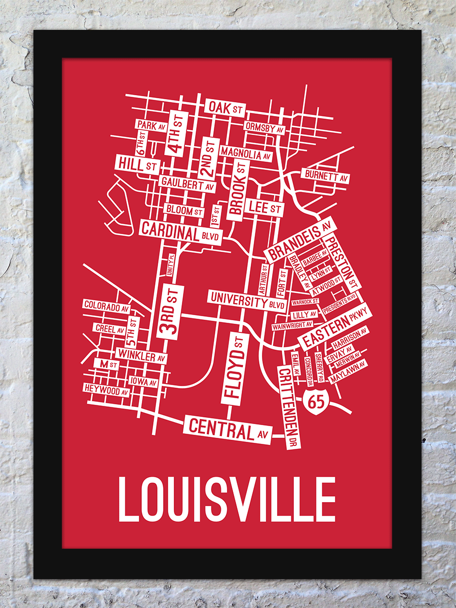 LOUISVILLE KENTUCKY MAP Wall Print Photo Poster road city