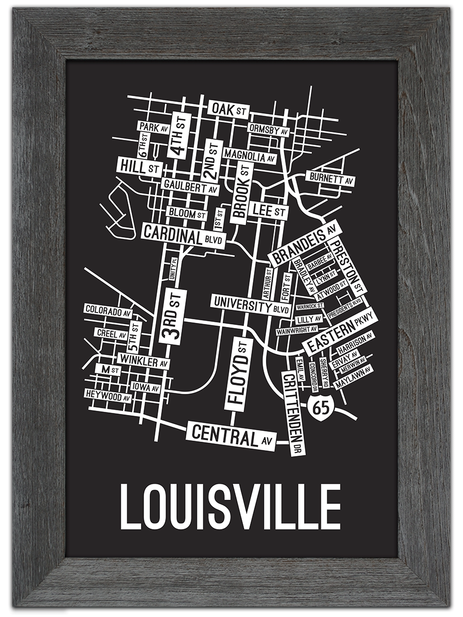 Louisville, Kentucky Street Map Print - School Street Posters