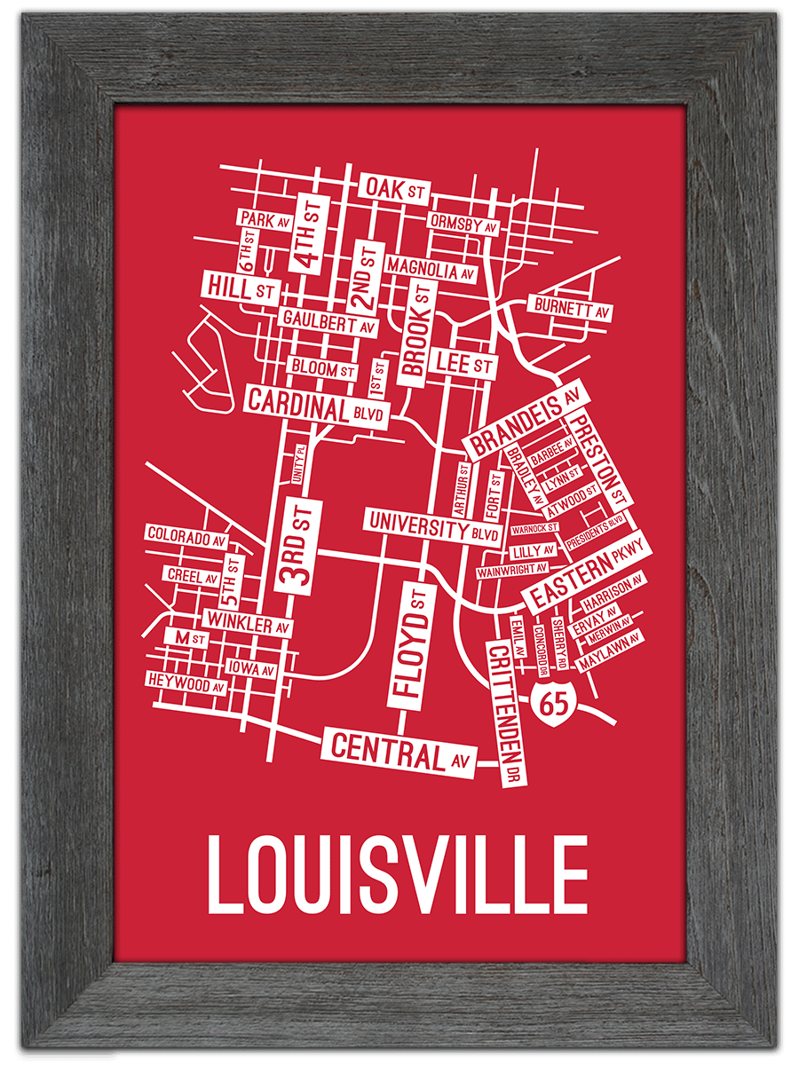 LOUISVILLE KENTUCKY MAP Wall Print Photo Poster road city
