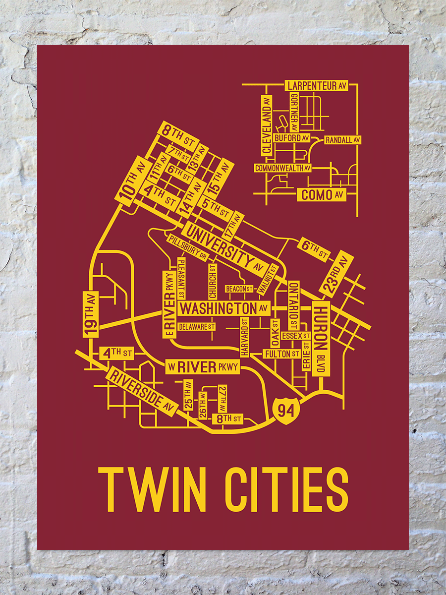 Twin Cities, Minnesota Street Map Poster