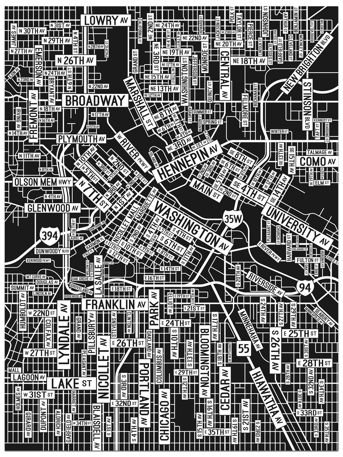 Minneapolis, Minnesota Street Map Poster