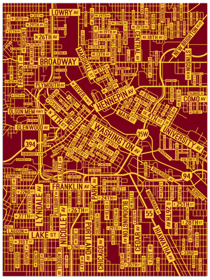 Minneapolis, Minnesota Street Map Poster