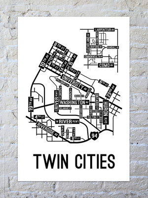 Twin Cities, Minnesota Street Map Poster