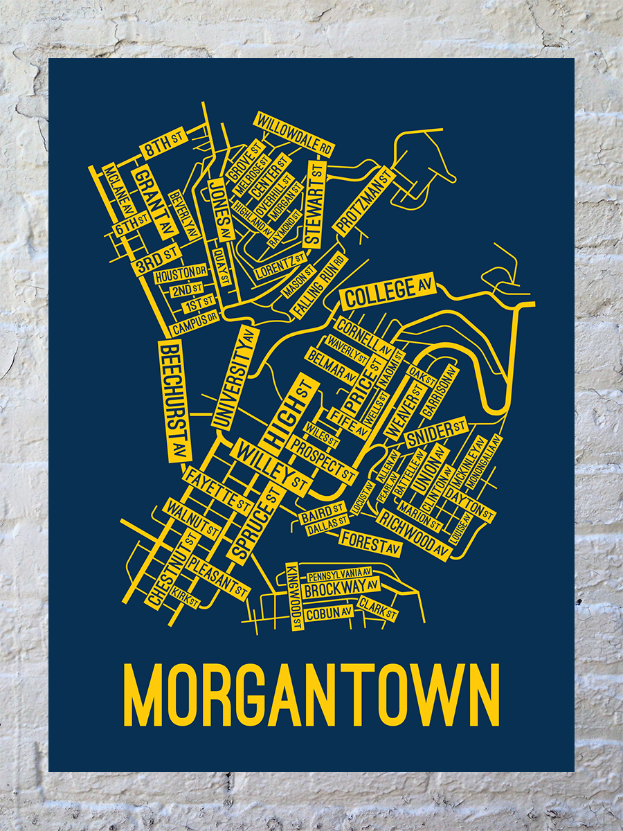 Morgantown, West Virginia Street Map Poster