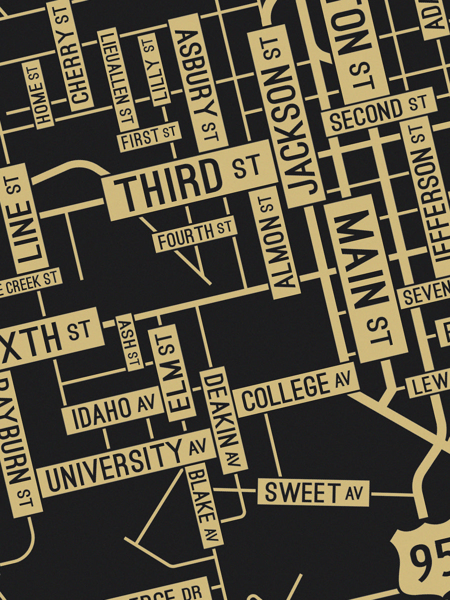 Moscow, Idaho Street Map Screen Print