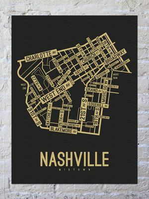 Nashville, Midtown Street Map Canvas