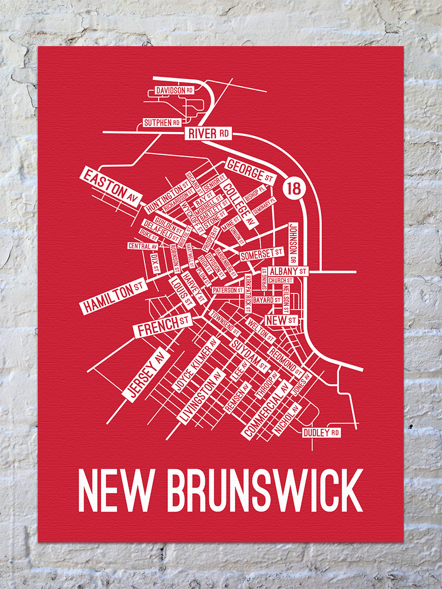 New Brunswick, New Jersey Street Map Canvas