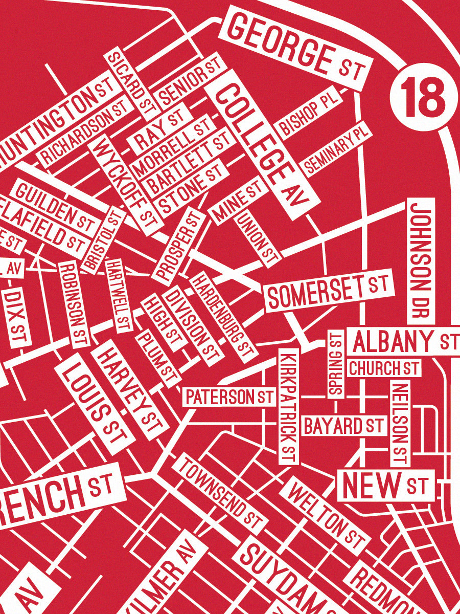 New Brunswick, New Jersey Street Map Screen Print