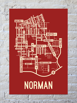 Norman, Oklahoma Street Map Screen Print
