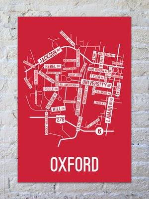 Oxford, Mississippi Street Map Screen Print