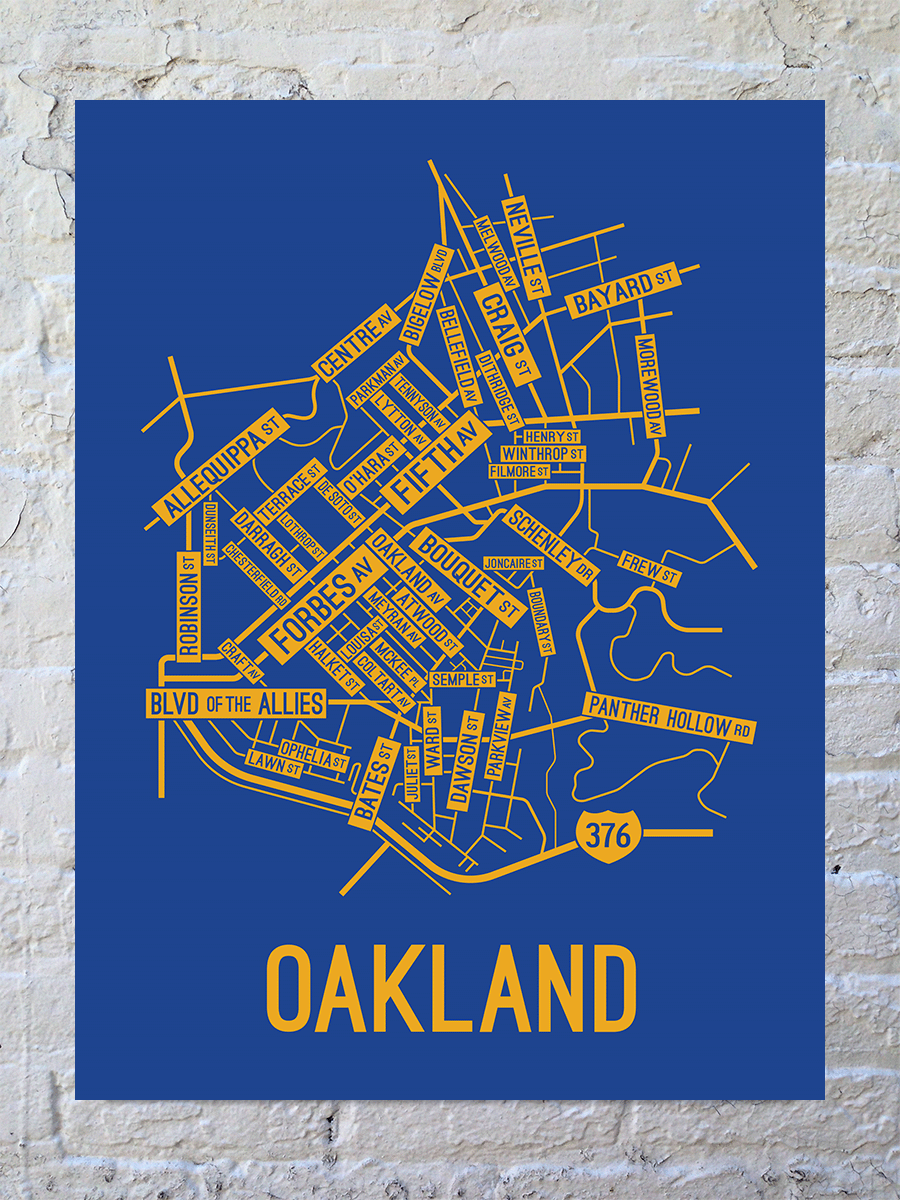 Oakland, Pittsburgh Street Map Poster