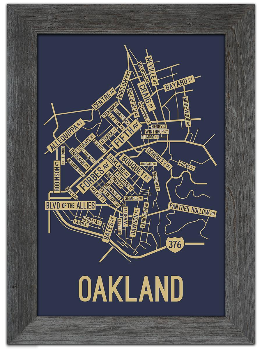 Oakland, Pittsburgh Street Map Screen Print - School Street Posters