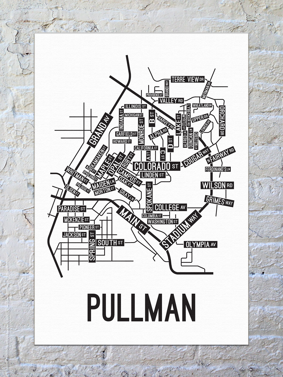 Pullman, Washington Street Map Canvas
