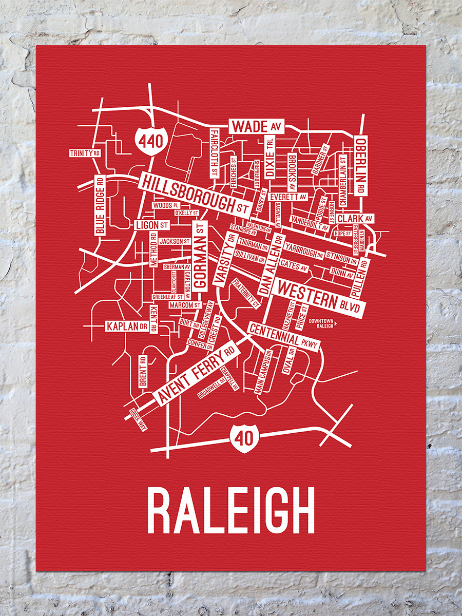 Raleigh, North Carolina Street Map Canvas