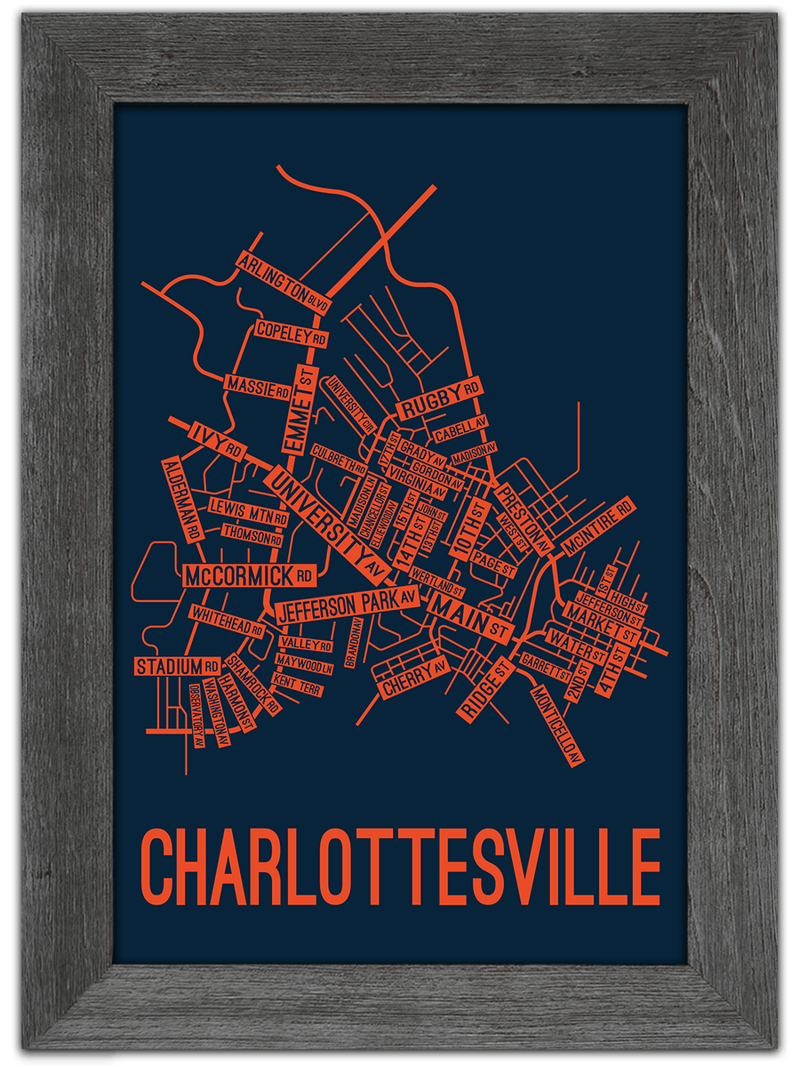 Charlottesville, Virginia Street Map Print School Street Posters