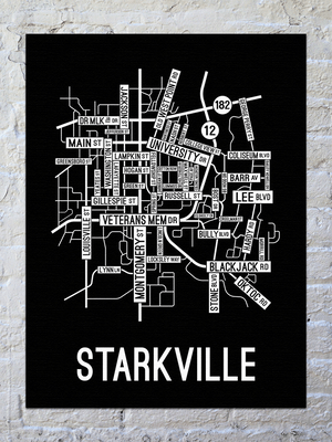 Starkville, Mississippi Street Map Canvas