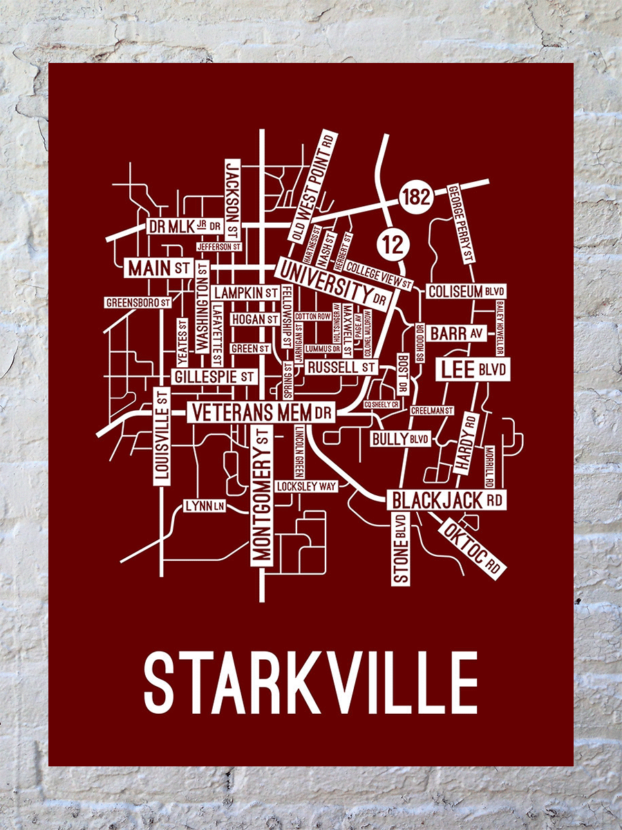 Starkville, Mississippi Street Map Poster