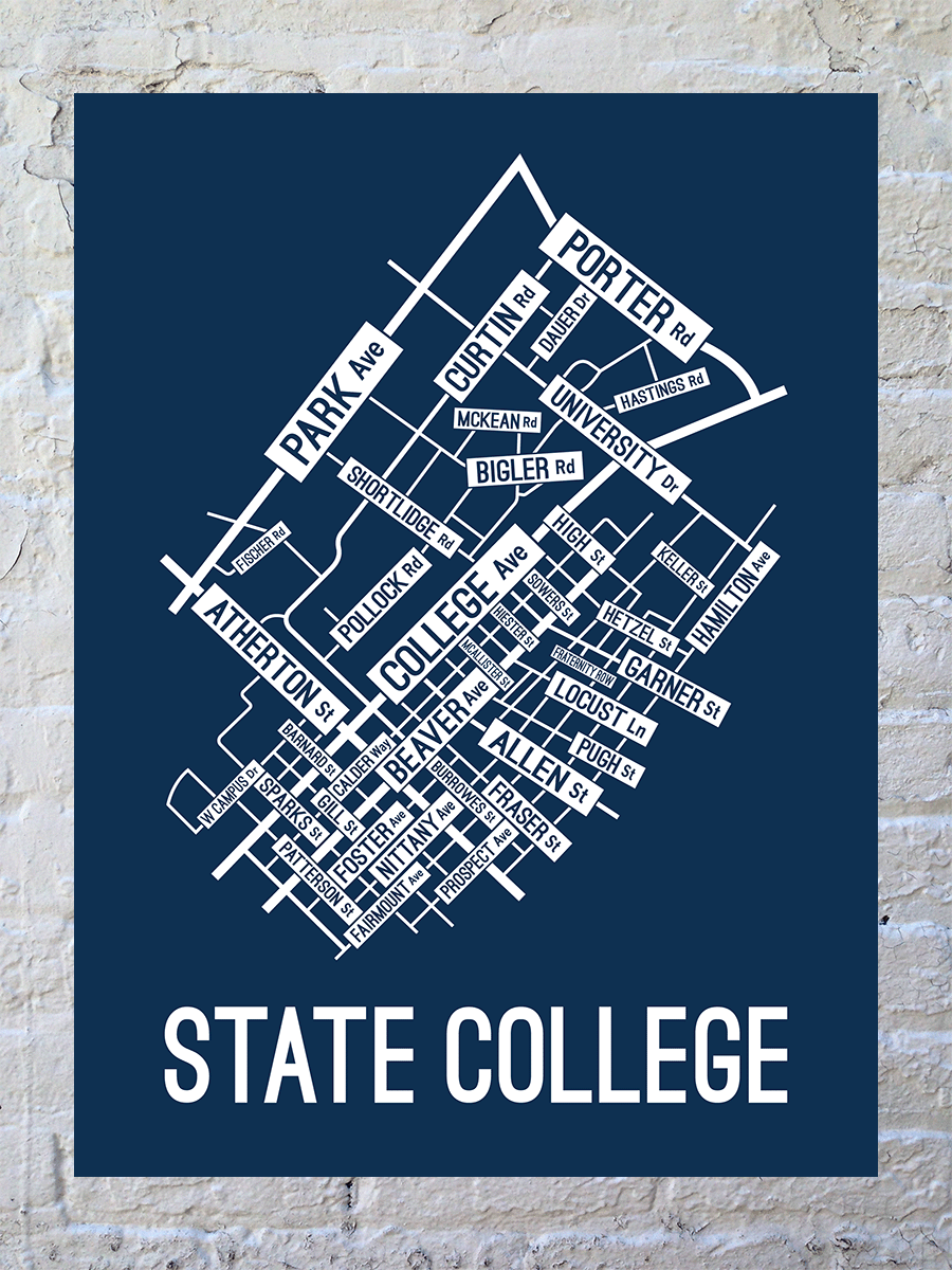 State College, Pennsylvania Street Map Poster