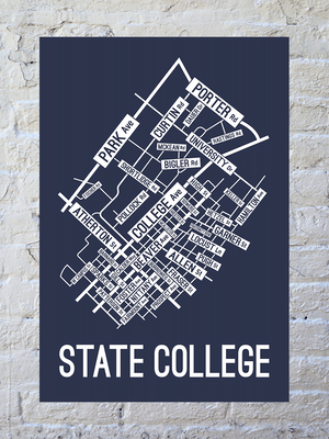 State College, Pennsylvania Street Map Print