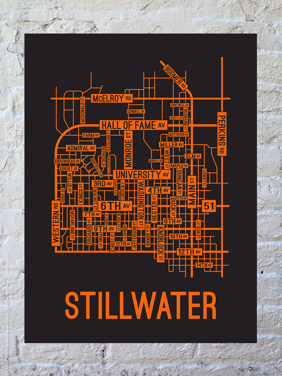 Stillwater, Oklahoma Street Map Poster