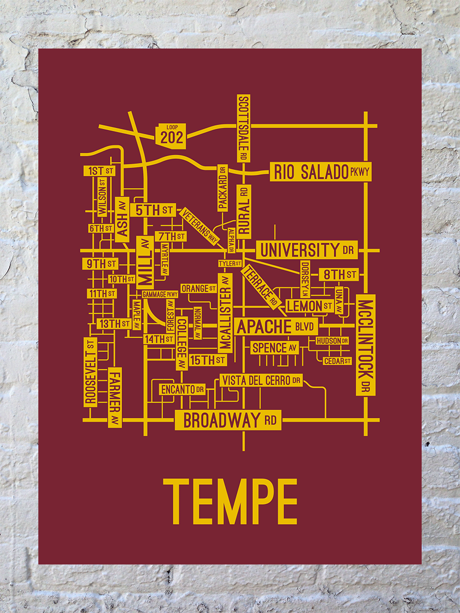 Tempe, Arizona Street Map Poster