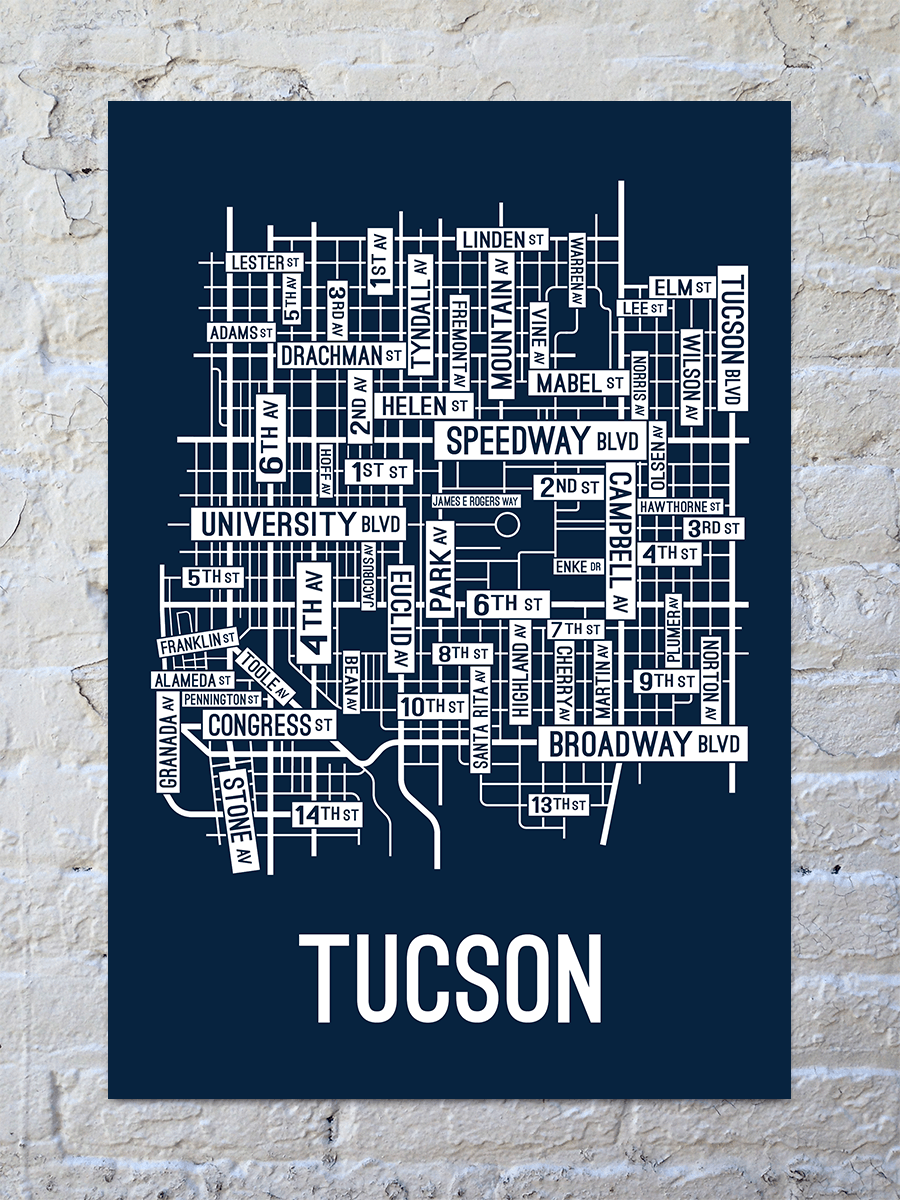 Tucson, Arizona Street Map Screen Print