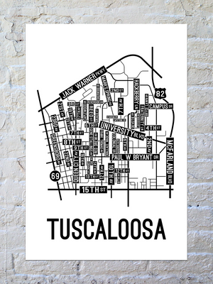 Tuscaloosa, Alabama Street Map Poster