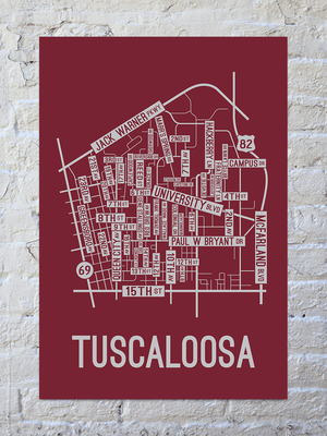 Tuscaloosa, Alabama Street Map Screen Print