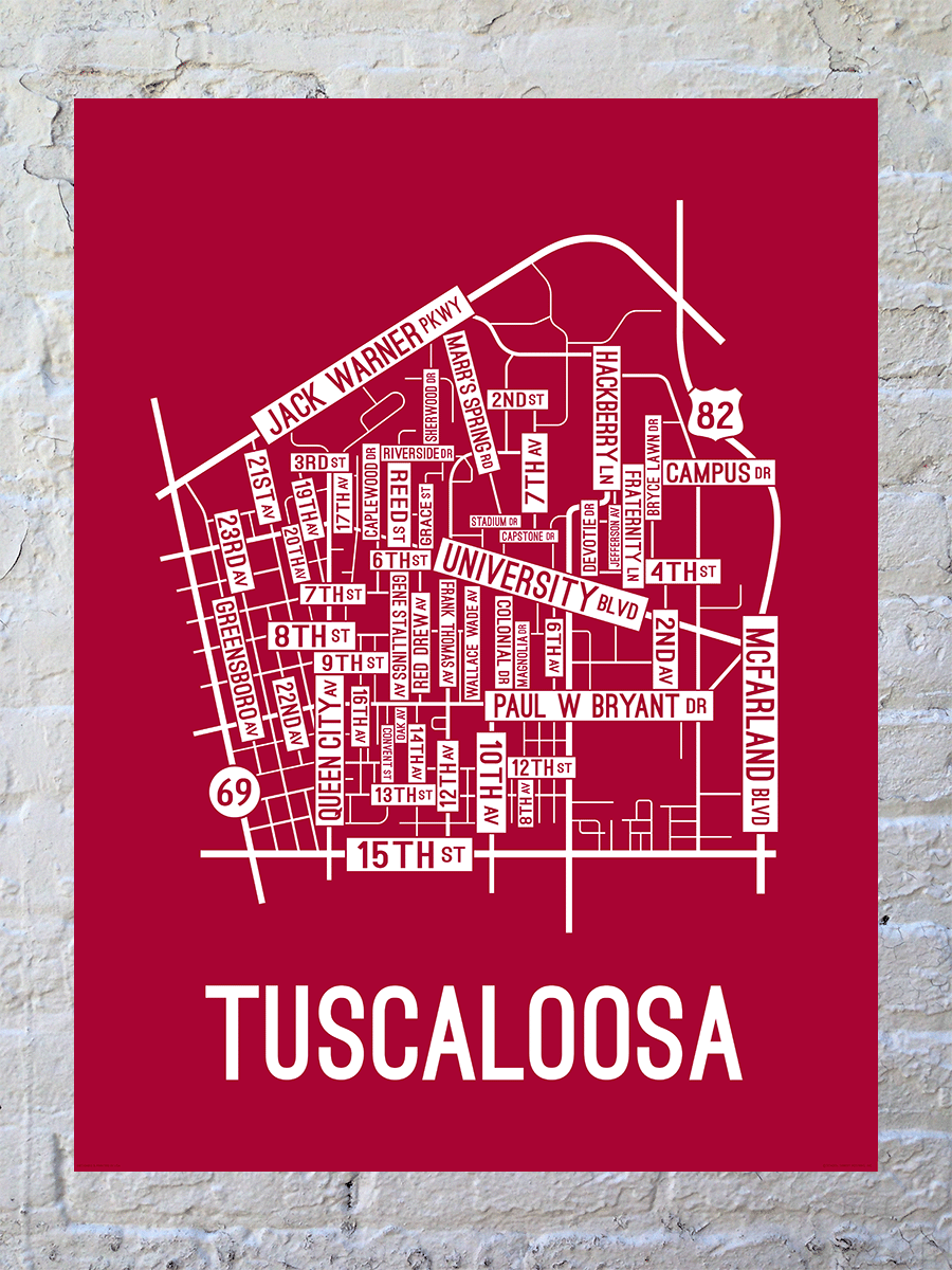 Tuscaloosa, Alabama Street Map Poster
