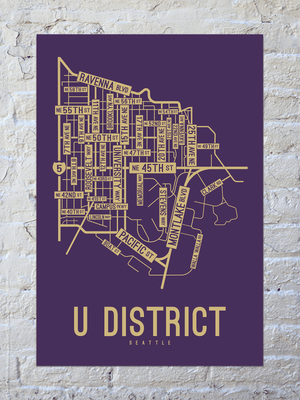 U District, Seattle, Washington Street Map Screen Print