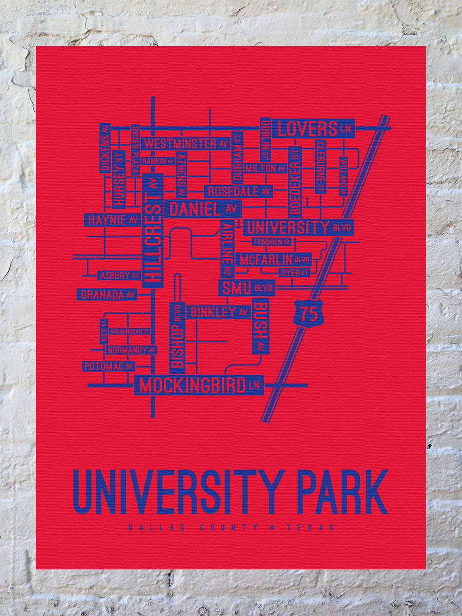 University Park, Dallas Street Map Canvas