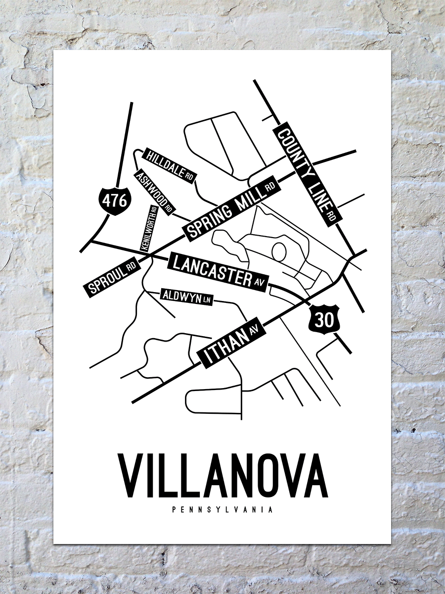 Villanova, Pennsylvania Street Map Poster