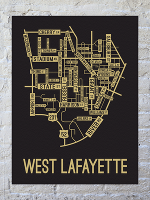 West Lafayette, Indiana Street Map Canvas