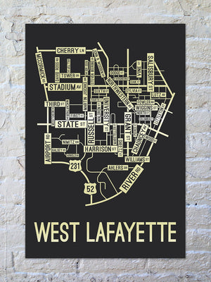 West Lafayette, Indiana Street Map Screen Print