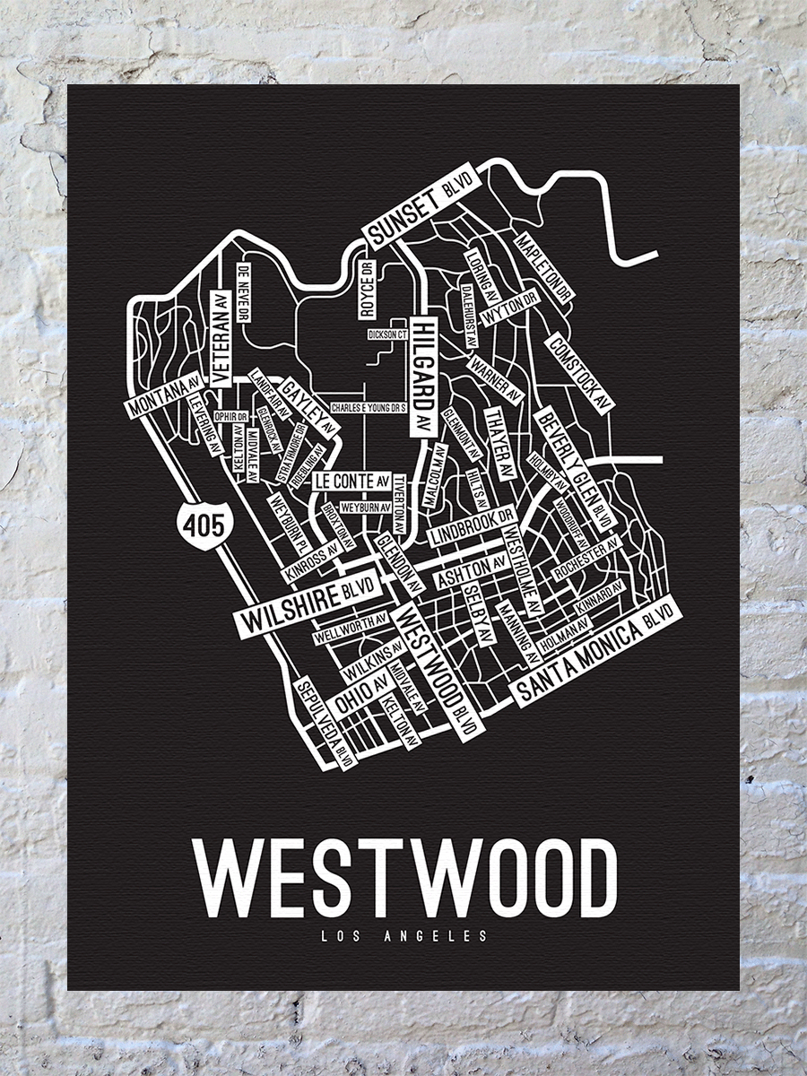 Westwood, Los Angeles Street Map Canvas