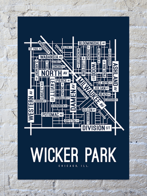 Wicker Park, Chicago Street Map Screen Print