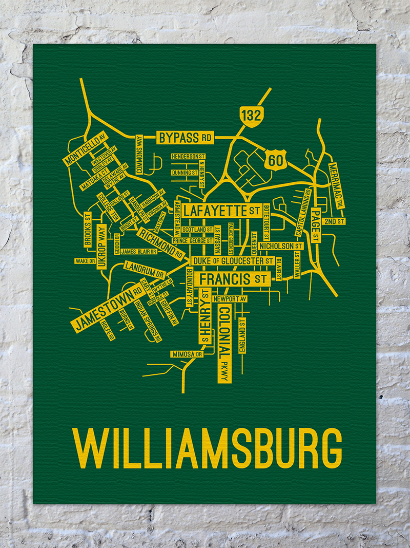 Williamsburg, Virginia Street Map Canvas School Street Posters