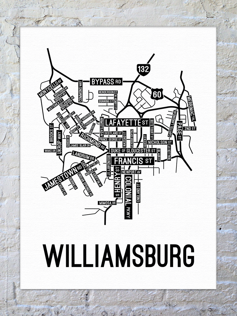 Williamsburg, Virginia Street Map Canvas